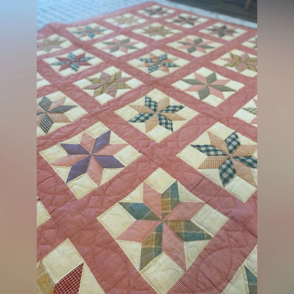 Patchwork Star Quilt - Multicolor 74”/69” Handmade Vintage 60’s